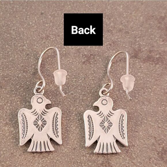 Sterling Navajo Thunderbird Dangle Drop Earrings - Picture 5 of 6